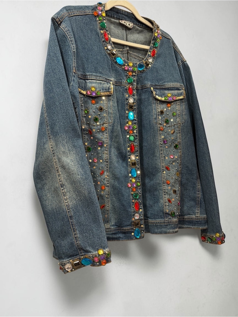 Vintage BEREK Embellished Denim Jacket – Multicolor Gems - Picture 7 of 10